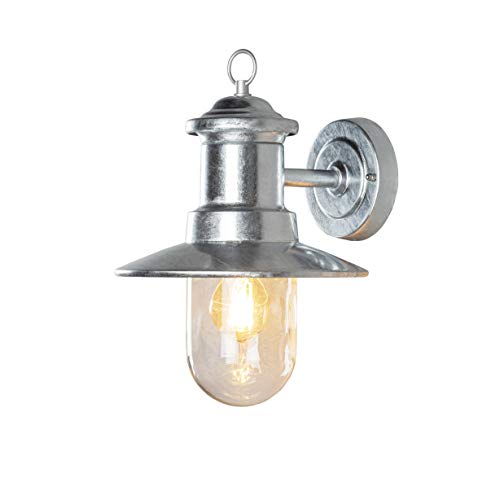 Konstsmide Outdoor Lights Napoli Down Outdoor Wall Light Ships Light/1 x 60 W E27 Max Wall Lamp/Clear Glass Globe / IP44 / Outside Light Hot Dipped Galvanised Steel,7346-320