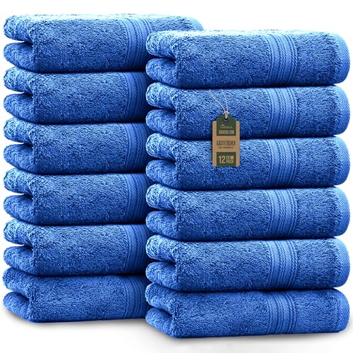 NatureMark Pack of 12 Guest Towels, 30 x 50 cm, 100% Cotton, Royal Blue
