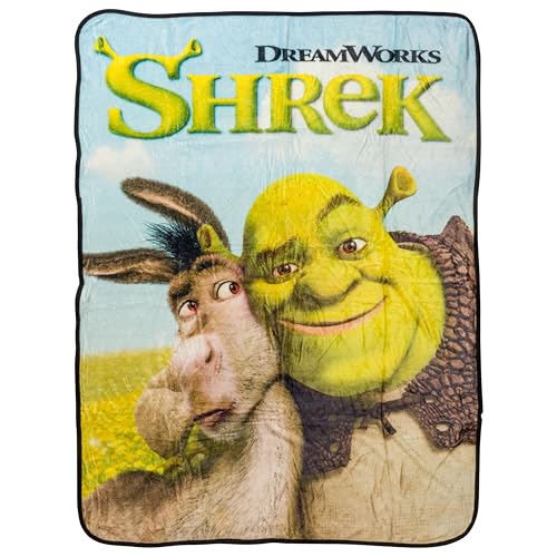 "Silver Buffalo Shrek Donkey and Shrek Hugging 45"" x 60"" Fleece Throw, Soft and Cozy Blanket, 250 GSM"
