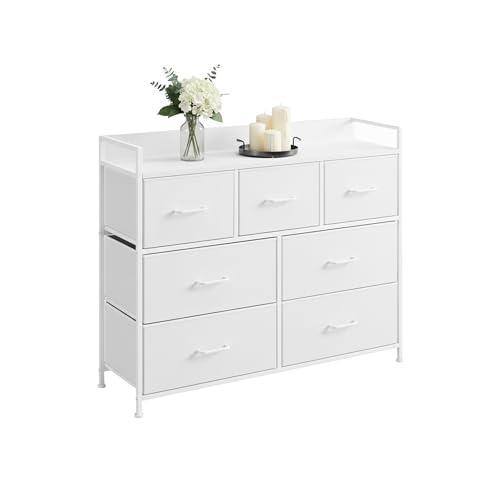 Relaxdays chest of drawers, 7 fabric drawers, metal, MDF, HxWxD: 98 x 85 x 28.5 cm, living room, hallway, storage, white