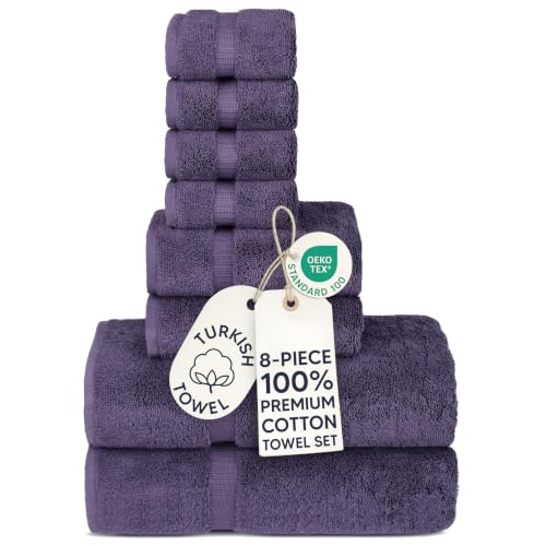Chakir Turkish Linens - Hotel & Spa Quality 100% Cotton Premium Turkish Towels - Soft & Absorbent (8-Piece Towel Sets, Plum)