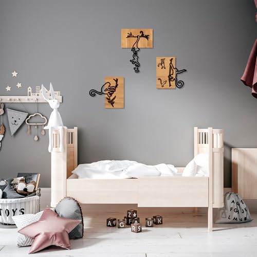 Decorative Wooden Wall Accessory Set (3 Pieces) - Black & Walnut - 50% Wood (3 cm) & 50% Metal (1 mm) - Stylish & Versatile for Home Decor