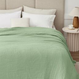 "Kozyhvn 100% Cotton Muslin Blanket Twin XL 66"" x 90"", 6 Layers Cooling and Soft Twin Blankets for Bed, Lightweight Boho Coverlet Bedspread, Gauze Bedding for All Season, Sage Green"