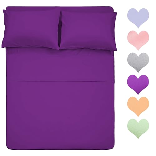 Homelike Collection 400 Thread Count Cotton Queen Size Sheet Set (Violet Color) 4 Piece - 100% Long Staple Cotton Sheets Set, Soft Cotton Bed Sheets Sets with Deep Pocket Fit Up to 16 inch