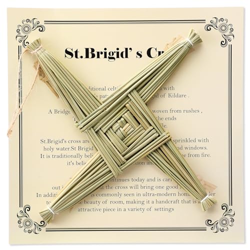 Bucherry St. Brigid's Wall Cross and Card All Natural Irish Gift Saint Brigid's Cross with History Card for Irish Blessing Gift Traditional Decor for Celtic Imbolc(Green,8 in)