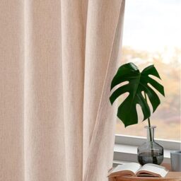 Linen Cotton Tab Top Curtains - Farmhouse 2 Panel Set, Natural Window Drapes for Bedroom - 127x274 cm