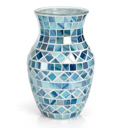 SOUJOY Mosaic Vase, Glass Blue Flower Vases for Centerpieces, Handmade Bud Vase for Wedding Flower Arrangeme, Living Room, Kitchen, Home Decor