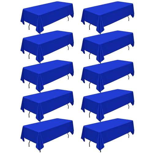10 Packs Royal Blue Polyester Tablecloth 60 x 126 inch Rectangle Table Cloth for 8 Foot Tables Wrinkle Resistant Washable Fabric Table Cover Polyester Royal Blue Table Cloth for Party,Wedding, Banquet