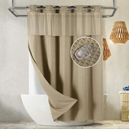 Lagute SnapHook Waffle Weave Fabric Hook Free Shower Curtain with Snap-in Liner, Heavy Duty Bath Curtain with See Through Top, Hotel Grade, Water Repellent, Machine Washable, 71Wx78L, Beige