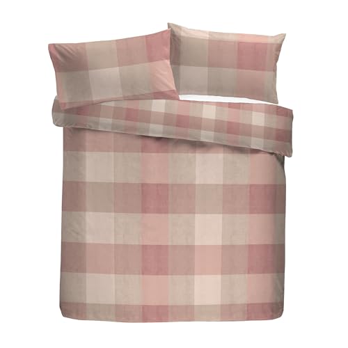 Appletree Hygge Duvet Cover Set, 100% Brushed Cotton, Single 140x200cm, Natural, Check Pattern, Reversible Design, Orange