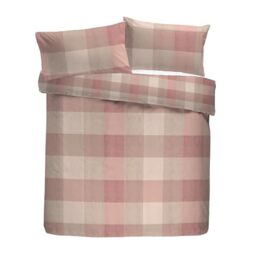 Appletree Hygge Duvet Cover Set, 100% Brushed Cotton, Single 140x200cm, Natural, Check Pattern, Reversible Design, Orange
