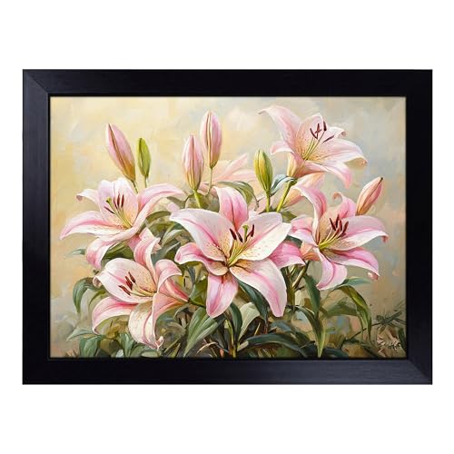 Lap Tray with Bean Bag Cushion, Lily Flower Portrait - Handmade in the UK, Raised Wooden Edge, Padded Cushion, Heat-Resistant Wipe-Clean Surface, for Meals, Laptops and Crafts