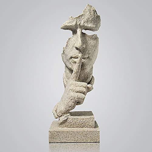 fazhongfa Thinker Statue - Silence is Gold Modern Decor Creative Abstract Art Figurine Resin Sculptures Decoration Room Home Study Office for Men Desktop Ornament (Sandstone)