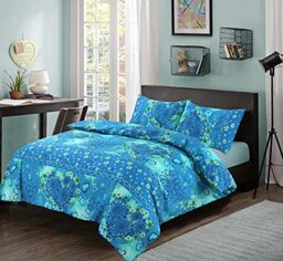 Kampala Hill Jasmin Teal Kingsize Duvet Cover Set Polycotton Hearts Colourful Bedding