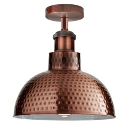 E27 Vintage Copper Hammered Semi Flush Mount Ceiling Light With 26cm Dome Shade Easy Fit Premium Quality Anti Rust Durable Metal Industrial Ceiling Lighting Fixtures for Kitchen Dining Room Bedroom