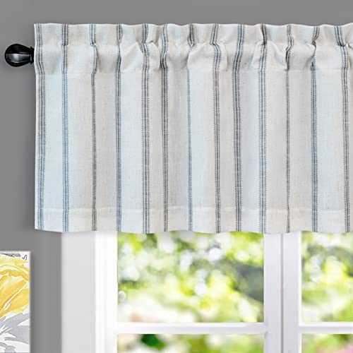 DriftAway Farmhouse Vertical Striped Linen Blend Valances for Windows 18 Inch Blackout Kichen Curtain Valance for Living Room Country Vintage Lined Rod Pocket Window Toppers 1 Panel