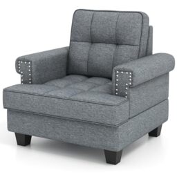 RELAX4LIFE Modern Accent Chair, Linen Fabric Button Tufted Single Sofa Armchair with Removable Pillow & Thick Legs, Padded Resting Leisure Guest Chair for Living Room Bedroom Office (Grey)