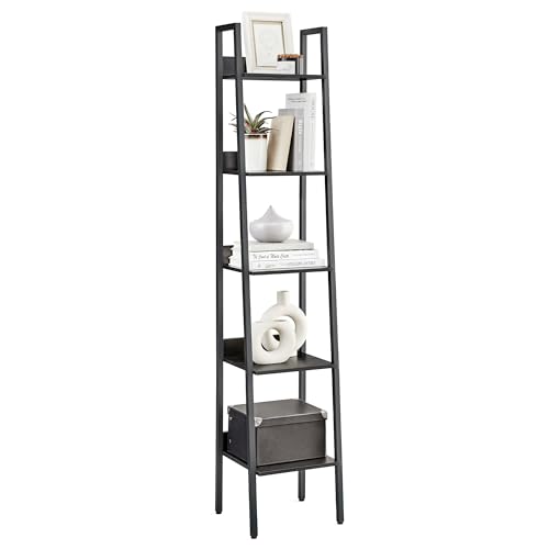 VASAGLE Ladder Shelf, 5-Tier Narrow Shelf, Bookshelf for Home Office, Living Room, Bedroom, Kitchen, Industrial, Ebony Black and Ink Black LLS109B56