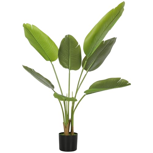 HOMCOM 109 cm Artificial Indoor Banana Tree with Plastic Pot and Flocked Potting Soil, Green Fake Plant Decoration for Home, Office, Living Room, Bedroom