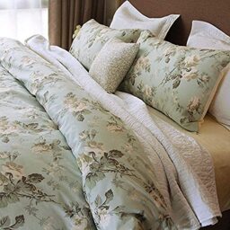 Brandream French Country Garden Duvet Cover King Size and 2 Pillowcases 100% Egyptian Cotton Floral Bedding Set Asian Style Tapestry Pattern Chinoiserie Peony Blossom Tree Branches Design (Mint Green)