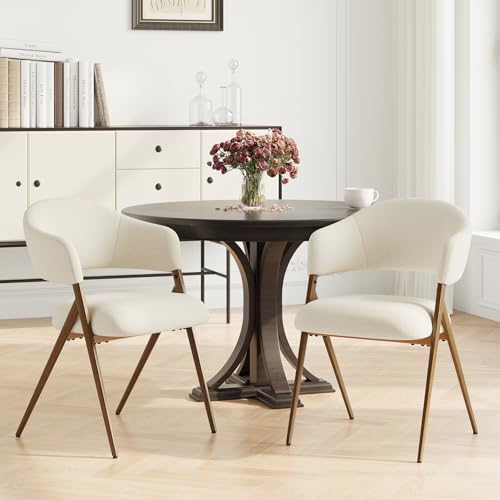COLAMY Ergonomic Linen Dining Chair with 135° Recline, Breathable Cotton-Linen Fabric, Wooden-Look Metal Legs, 125kg Capacity, Modern Padded Dining Room Chair for Kitchen, Farmhouse & Home,Beige