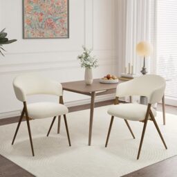 COLAMY Ergonomic Linen Dining Chair with 135° Recline, Breathable Cotton-Linen Fabric, Wooden-Look Metal Legs, 125kg Capacity, Modern Padded Dining Room Chair for Kitchen, Farmhouse & Home,Beige
