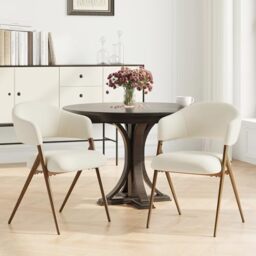 COLAMY Ergonomic Linen Dining Chair with 135° Recline, Breathable Cotton-Linen Fabric, Wooden-Look Metal Legs, 125kg Capacity, Modern Padded Dining Room Chair for Kitchen, Farmhouse & Home,Beige