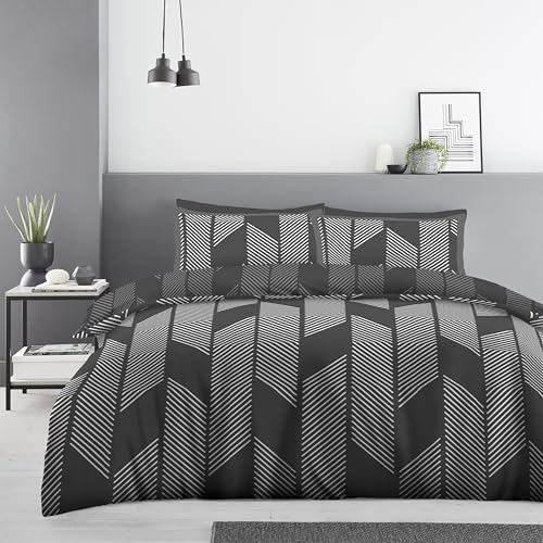 GC GAVENO CAVAILIA Geometric Duvet Cover Sets - Reversible King Size Duvet Cover Sets With Pillow Cases - Breathable, Geometric Striped Bedding Sets With Button Closure