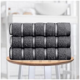 GC GAVENO CAVAILIA Striped Hand Towels 50x90Cm - 3Pack Hand Towels For Bathroom Fast Dry & Highly Absorbent 600 GSM Towel Set - Super Soft, Hotel Quality Cotton Towels Sets For Spa Gym, Charcoal