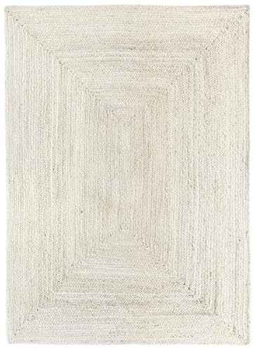 HAMID - Rug Jute Alhambra White Colour, Jute Rug, Area Rug 100% Jute Fibre Hand Wovem, Braided Rug for Home, Living Room, Floor Carpet..(170x120cm)