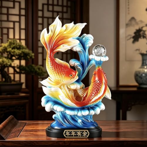 FUNSXBUG 13.3 Inch Large Chinese Feng Shui Fish Statue Sculpture Figurines Feng Shui Decor Home Office Desktop Decoration Good Lucky Gifts