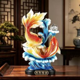 FUNSXBUG 13.3 Inch Large Chinese Feng Shui Fish Statue Sculpture Figurines Feng Shui Decor Home Office Desktop Decoration Good Lucky Gifts