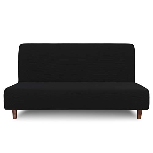 Easy-Going 100% Waterproof Futon Cover, Dual Waterproof Couch Cover for Futon, Stretch Jacquard Armless Sofa Cover, Leakproof Furniture Protector for Kids, Pets, Dog and Cat (Futon, Black)
