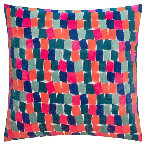 furn. Metro Blocks Polyester Filled Cushion – Geometric Velvet Jacquard Decorative Pillow (Multicolour – 45x45cm)