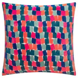 furn. Metro Blocks Polyester Filled Cushion – Geometric Velvet Jacquard Decorative Pillow (Multicolour – 45x45cm)