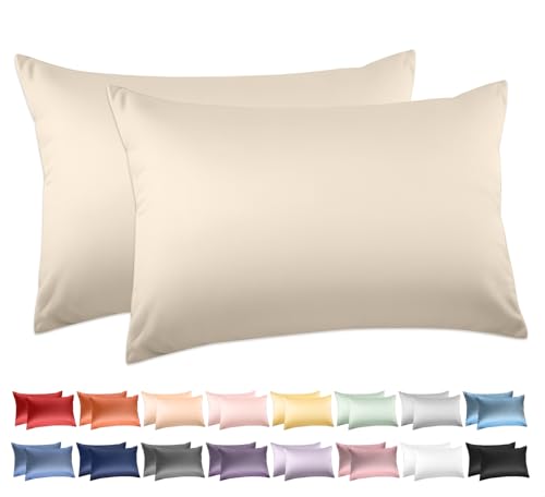 100% Cotton King Pillowcases Set of 2, Deep Dream 600 Thread Count Pillow Cases, 20x36 Inches, Super Soft and Breathable Envelope Closure (Cream)