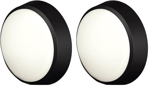 4lite Pylus Outdoor Round Wall Light (Black) 1100lm Bulkhead IP54 LED Integrated Exterior Light - 4L2/3214-4Yr Guarantee (Pack of 2)