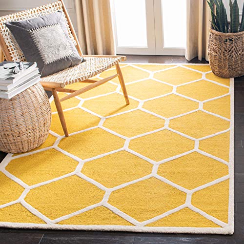 Safavieh Modern Indoor Hand Tufted Rectangle Area Rug, Cambridge Collection, CAM144, in Gold / Ivory, 122 X 183 cm for Living Room, Bedroom or Any Indoor Space