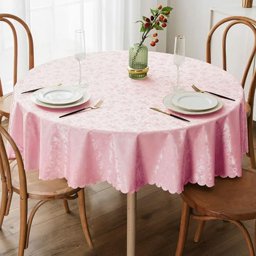 "Smiry Rectangle Table Cloth, Waterproof Heavy Duty Vinyl Tablecloths, Wipeable Washable Table Cover for Kitchen, Dining Room & Valentines(Pink, 60"" Round)"
