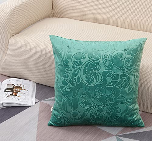 "TangDepot Heavy Velvet Embossing Throw Pillow Cover, Classis Floral Anaglyph Velvet Fabric, Decorative Pillow Cover, Indoor/Outdoor Pillow Shell, Cushion Cover - (16"" x 16"", C34 Teal)"