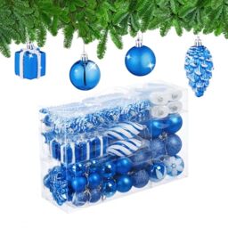 Relaxdays Christmas Ornaments, Set of 72, Glittering, Tree Decorations, Baubles & Cones, Plastic, Hearts & Boots, Blue