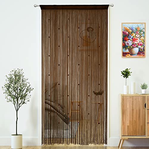 YaoYue ZASTION Beaded Curtain Door String Curtains for Doorways Tassels Beads Hanging Fringe Hippie Room Divider Window Hallway Entrance Wall Closet Bedroom Privacy Decor (Dark Brown, 39×79 in)
