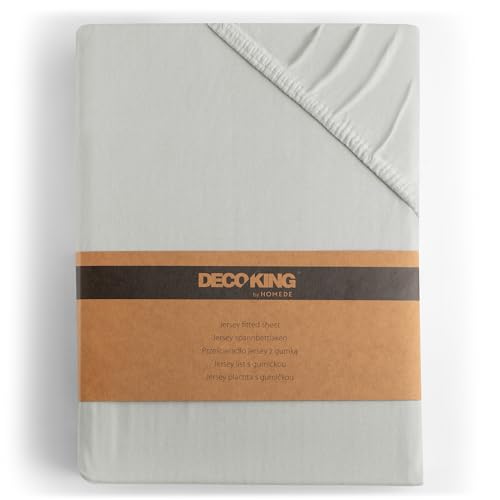 DecoKing Fitted Sheet Super King 100% Combed Cotton Soft Jersey Bed Sheet 160x200-180x200 cm Silver Amber