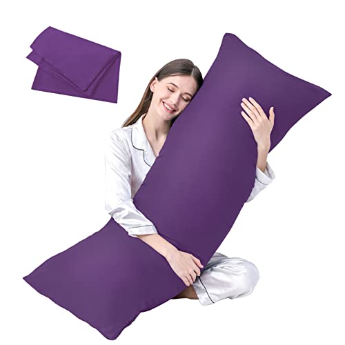 "DOWNCOOL Luxury Full Body Pillow Insert with Fiber Cover - Ultra Soft Body Pillow for Sleeping - Breathable Long Bed Pillow Insert, 20""x54""(Purple, with Cover)"