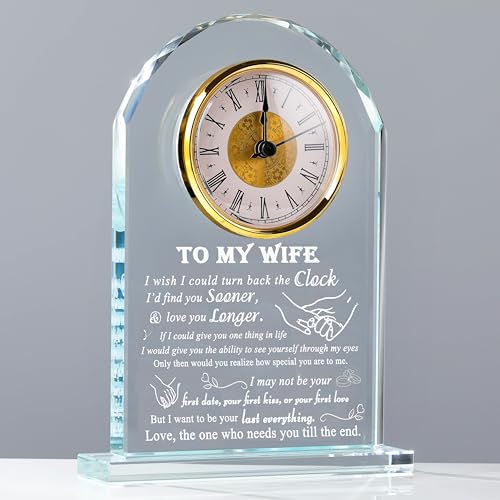 Movdyka Gifts for Wife from Husband Unique - Crystal Clock Engraved Personalized Gifts for My Lover Who Has Everything - Birthday Anniversary Wedding Present Ideas for Wife