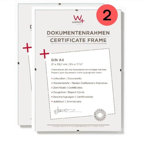 walther Design Picture frame clear Glass21 x 29,7 cm (DIN A4) document frame Double Pack, frameless Picture holder RB130KD
