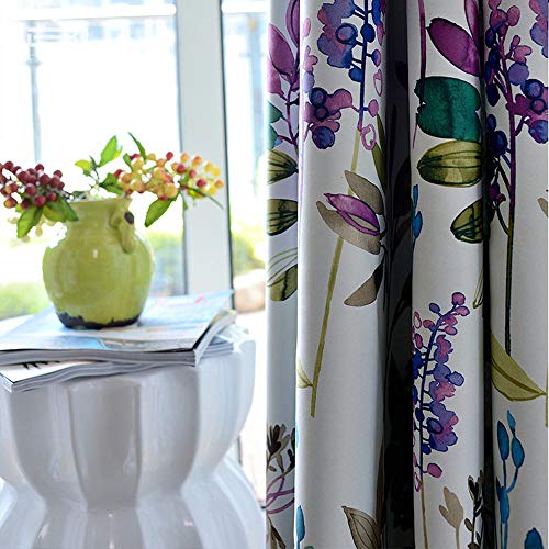 MYRU 1 Pair Purple Blue Flower Curtains for Living Room,Blackout Window Drapes for Bedroom (2 x 54x84 Inch)