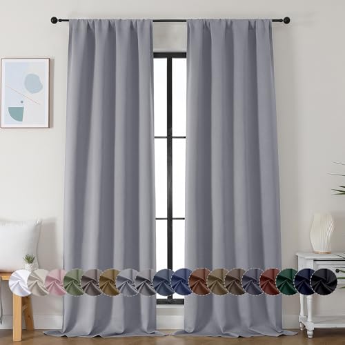 Simplebrand Ava Silver Grey Blackout Curtains for Bedroom 90 Inches Long 2 Panels Set, Solid Privacy Energy Saving Living Room Window Treatment Curtains Blackout Drapes, W40 x L90 Inch, Silver Grey