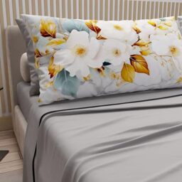 PETTI Artigiani Italiani - Cotton Sheets with Pillowcases in Digital Print, Pizza and a Half Bed Sheet, Flower Ceramic-01, 100% Made in Italy