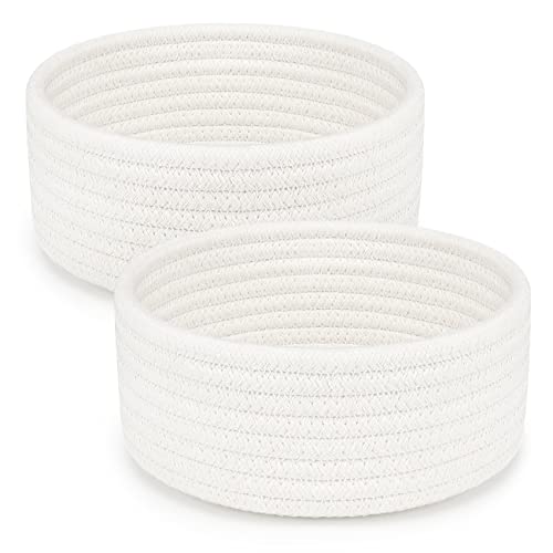 ABenkle 2 Pack Small Baskets, Cotton Rope Woven Basket, Cute Mini Tiny Storage Baskets, Decorative Boho Basket for Nursery Living Room Bedroom Montessori Shelf, Empty Gift Basket - White